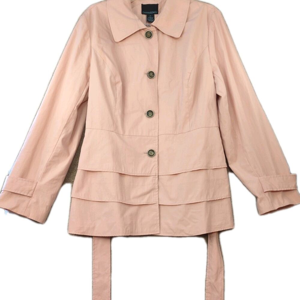 Cynthia Rowley Pink Trench Coat XL Belted Ruffle Button Lightweight Cotton